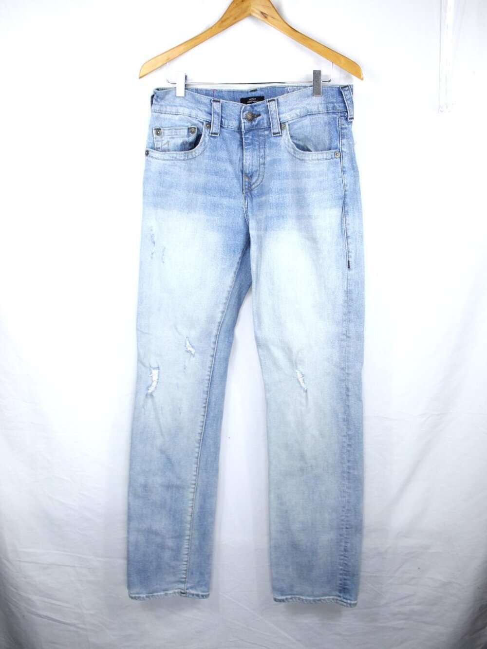 TRUE RELIGION MEN'S MEDIUM BLUE JEAN RICKY RELAXED STRAIGHT DISTRESSED SIZE 32